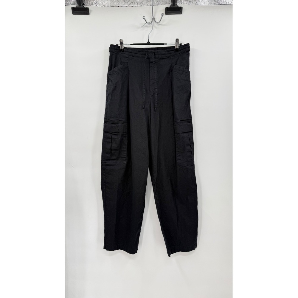Athleta XS Cargo Pants‎ Womens Black Linen Blend Wide Leg High Rise Drawstring